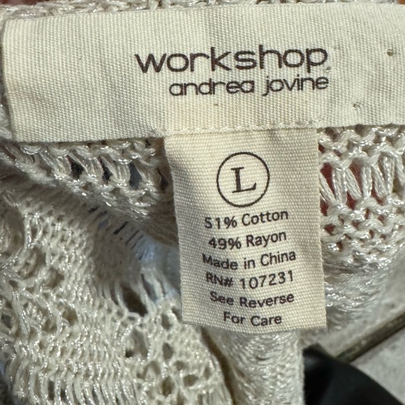 Workshop by Andrea Jovine Women's Cream Eyelit Sweater Size Large Short Sleeves - Picture 7 of 11